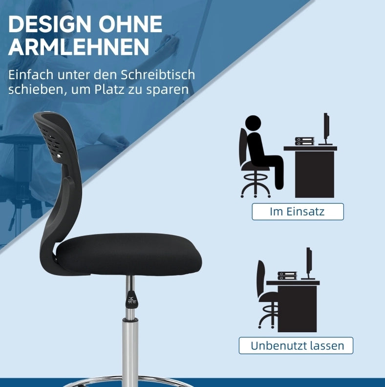 Sedia da ufficio ergonomica nera, regolabile in altezza con schienale a rete e poggiapiedi