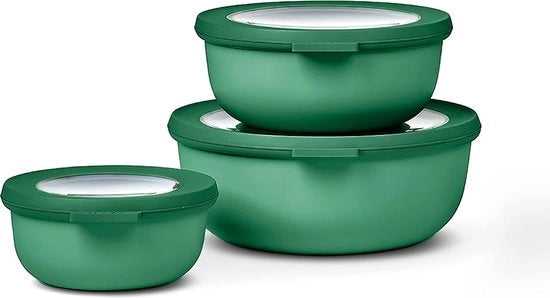 Set di contenitori a 3 vaschette con coperchio per magazzino, frigorifero, congelatore e piatti per microonde - 350 ml, 750 ml e 1250 ml - verde brillante