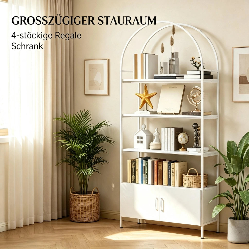LIBRERIA ad arco 80x30x187 cm bianca con armadietto a 2 ante