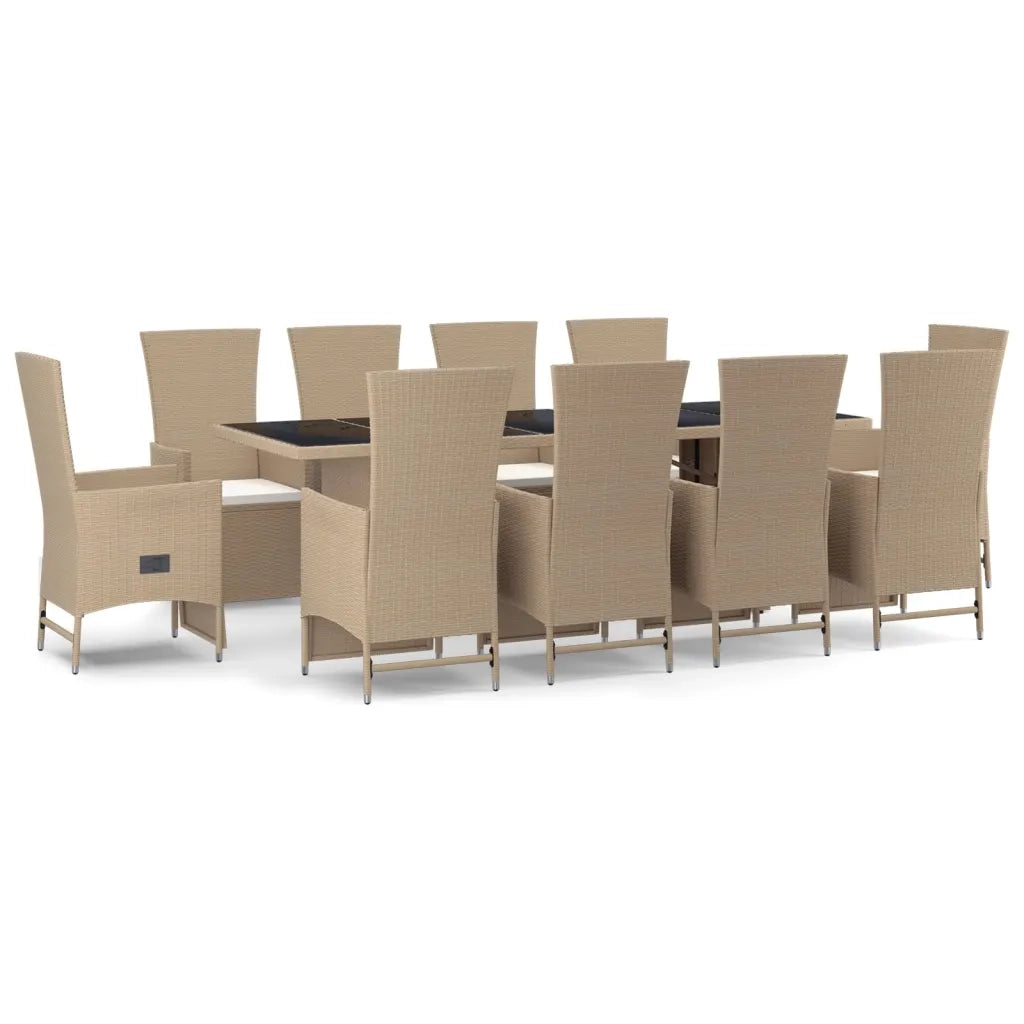 Set da Pranzo da Giardino 11 pz con Cuscini Beige in Polyrattan 3157581