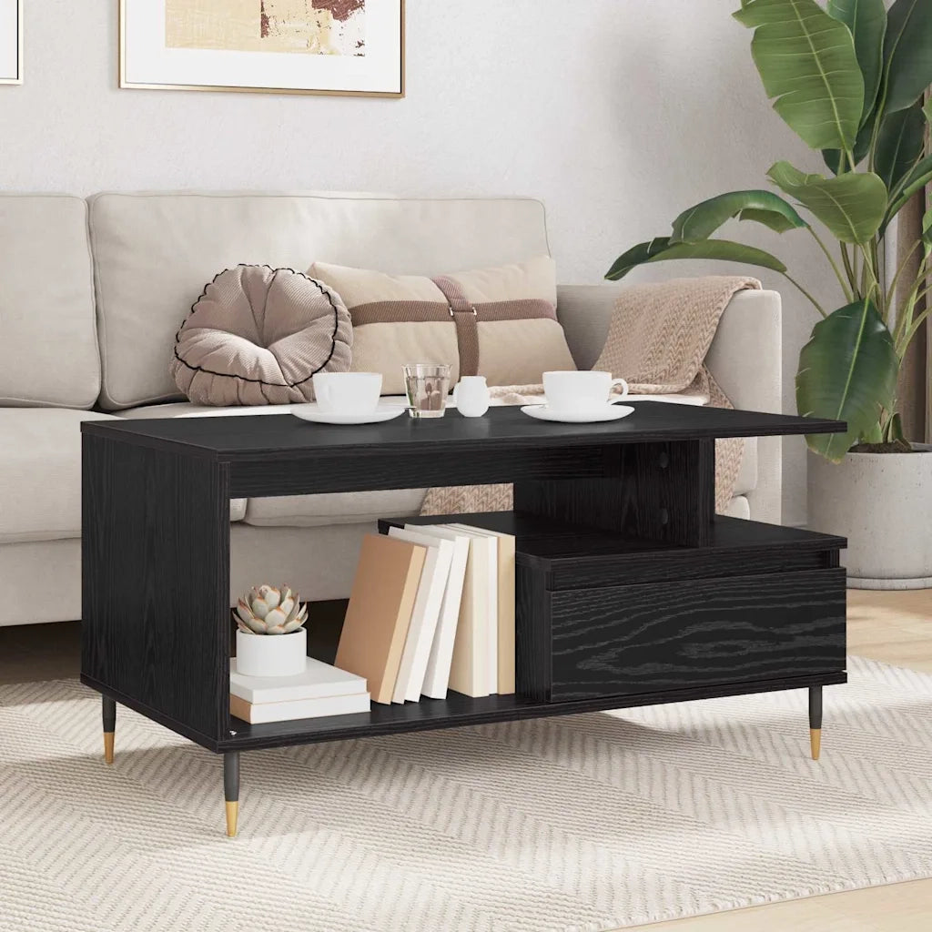 Tavolino da salotto con cassetto Rovere Nero 90 x 49 x 45 cm 882707