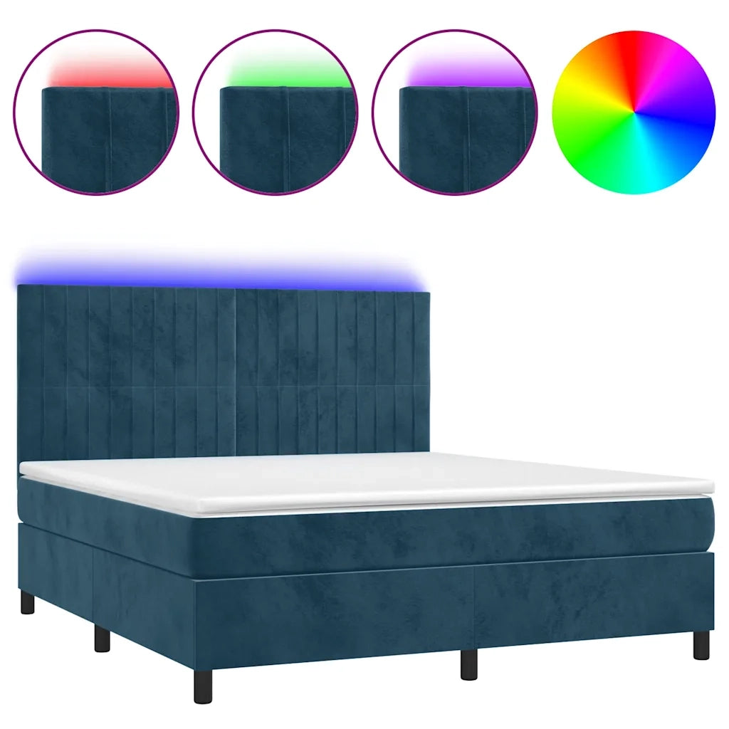 Letto a Molle con Materasso e LED Blu Scuro 180x200 cm