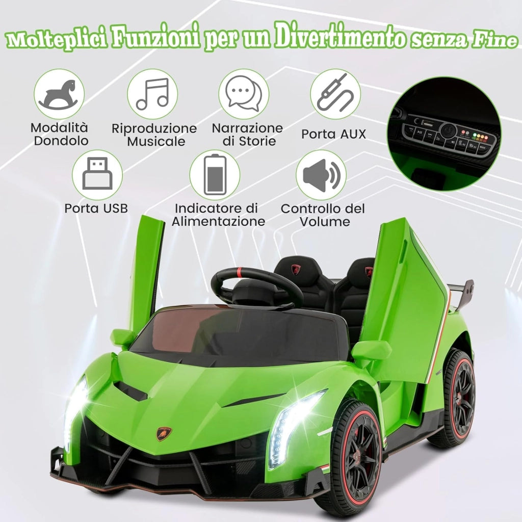 Lamborghini Macchina Elettrica per Bambini, Auto Elettrica Cavalcabile con Telecomando Luci LED, 3 Velocità, 3-6 km/h, per Bambini 3-8 Anni (Verde)