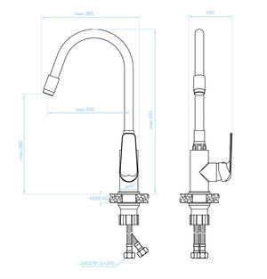 Miscelatore cucina con canna di gomma flessibile beige/tortora
