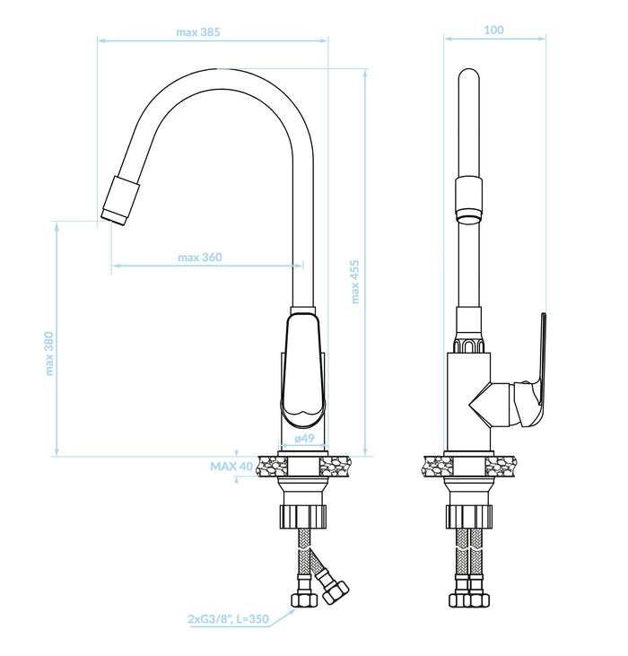 Miscelatore cucina con canna di gomma flessibile beige/tortora