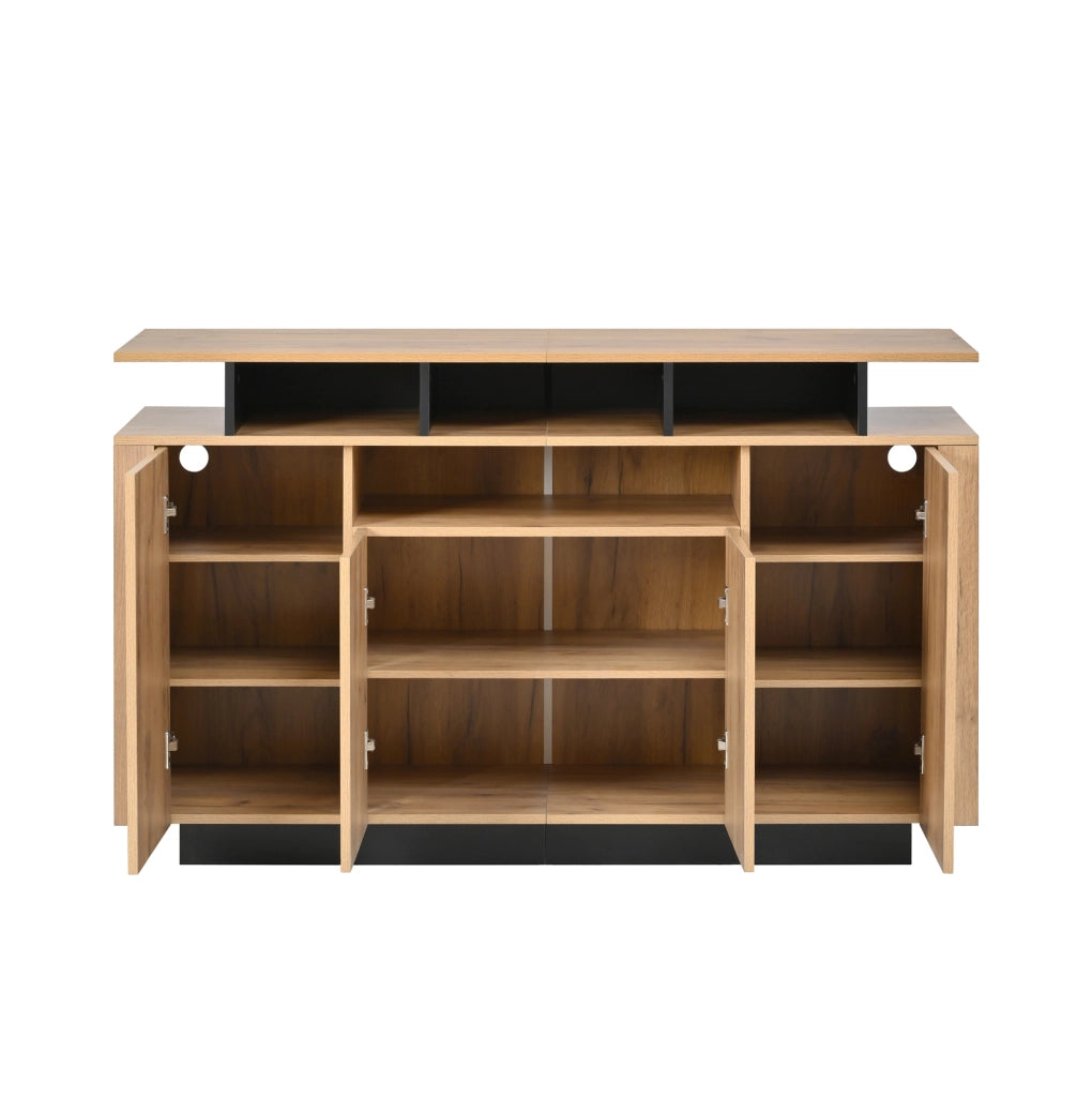 Sideboard Natural con 4 ante e 3 vani a giorno, 140x40x85 cm