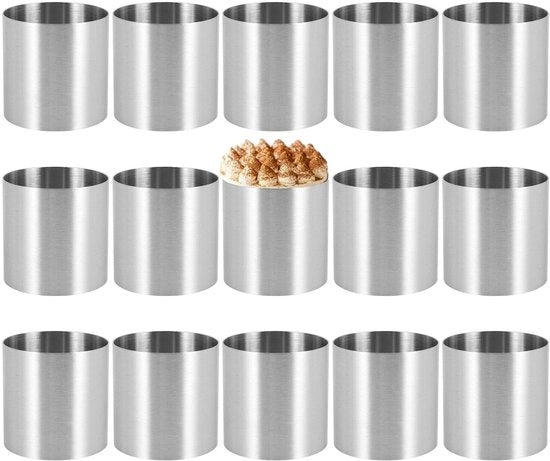 15 pezzi di anelli di mousse in acciaio inossidabile, forma a biscotto, forma a torta, utensile da cucina per torta, fondant, ecc.