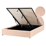 Letto minimalista con contenitore 140 x 200 cm in bouclé stile moderno con testiera rosa pesca