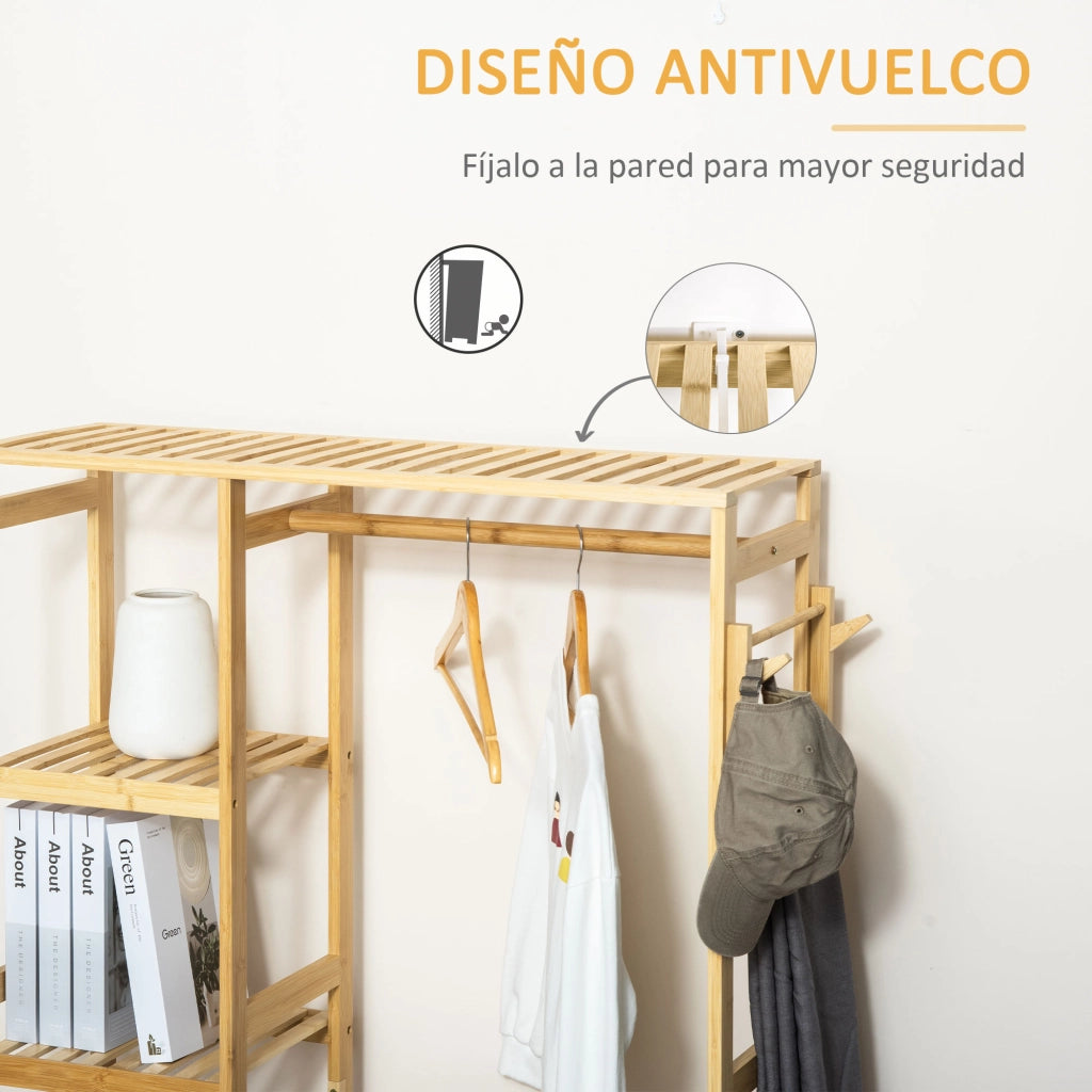 Appendiabiti con scaffale 4 livelli ¨C Zephmum ¨C Legno naturale 90x30x155 cm