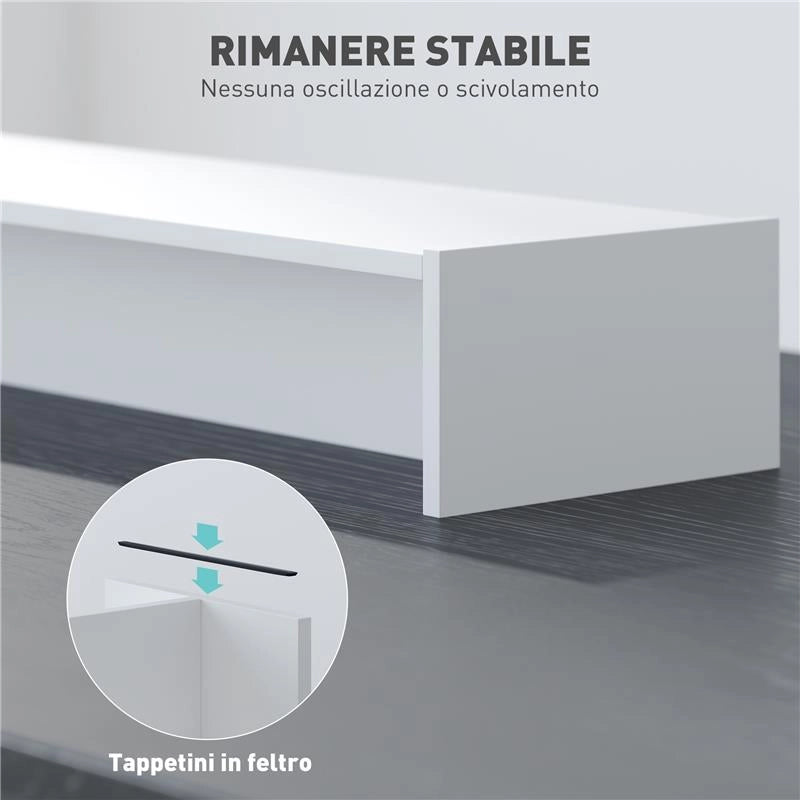 SUPPORTO PER MONITOR CON 2 VANI CONTENITORE IN LEGNO 100X27X15 CM BIANCO