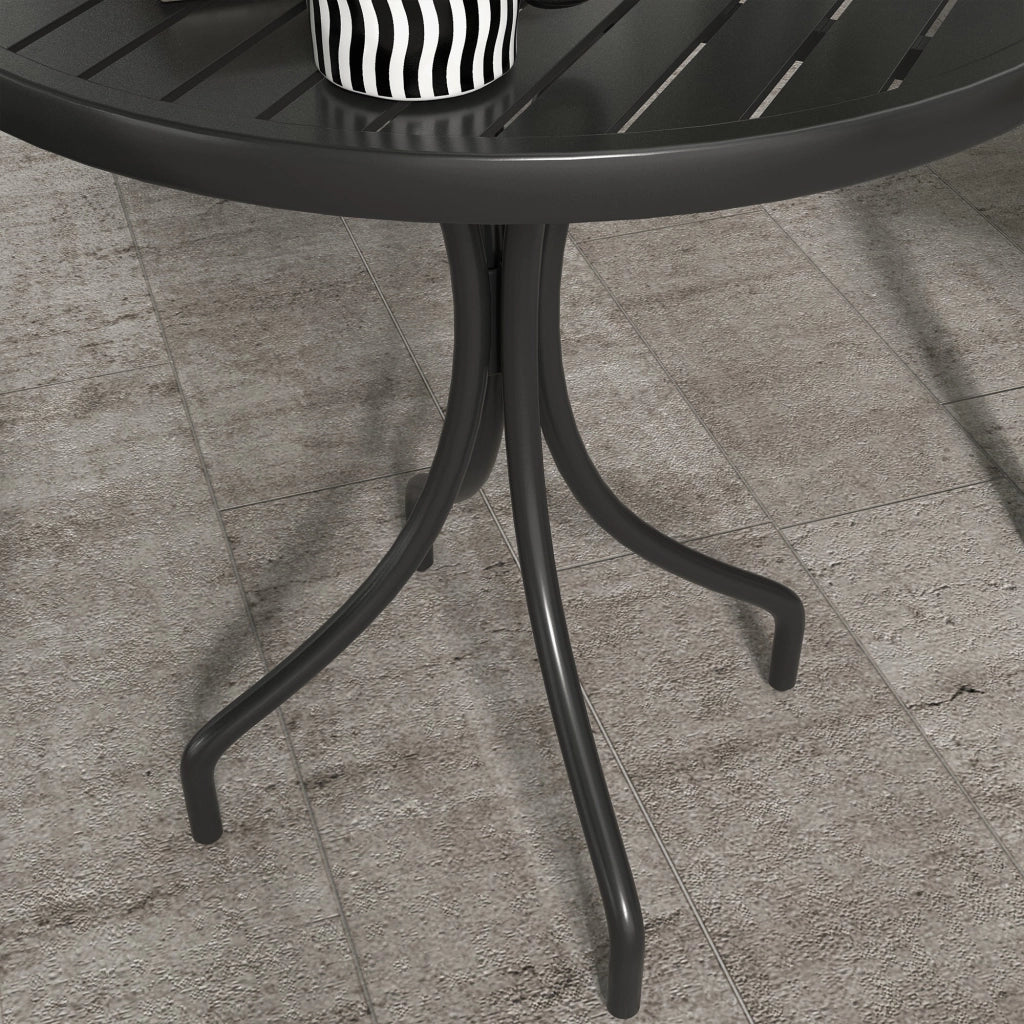Tavolo da Giardino Rotondo Ø66x71,5 cm con Piano a Doghe in Acciaio Nero