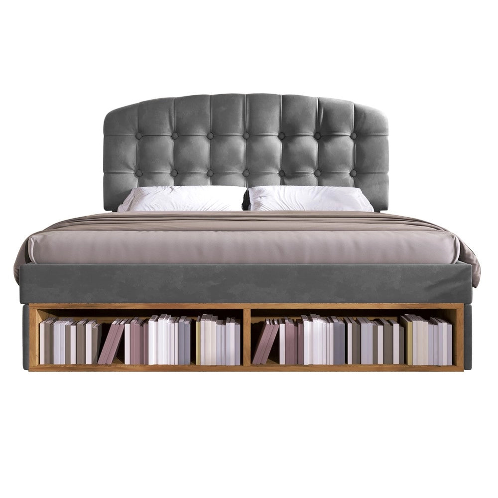 Letto Matrimoniale Imbottito con Cassetti ¨C Xylo ¨C Velluto Grigio 140x200