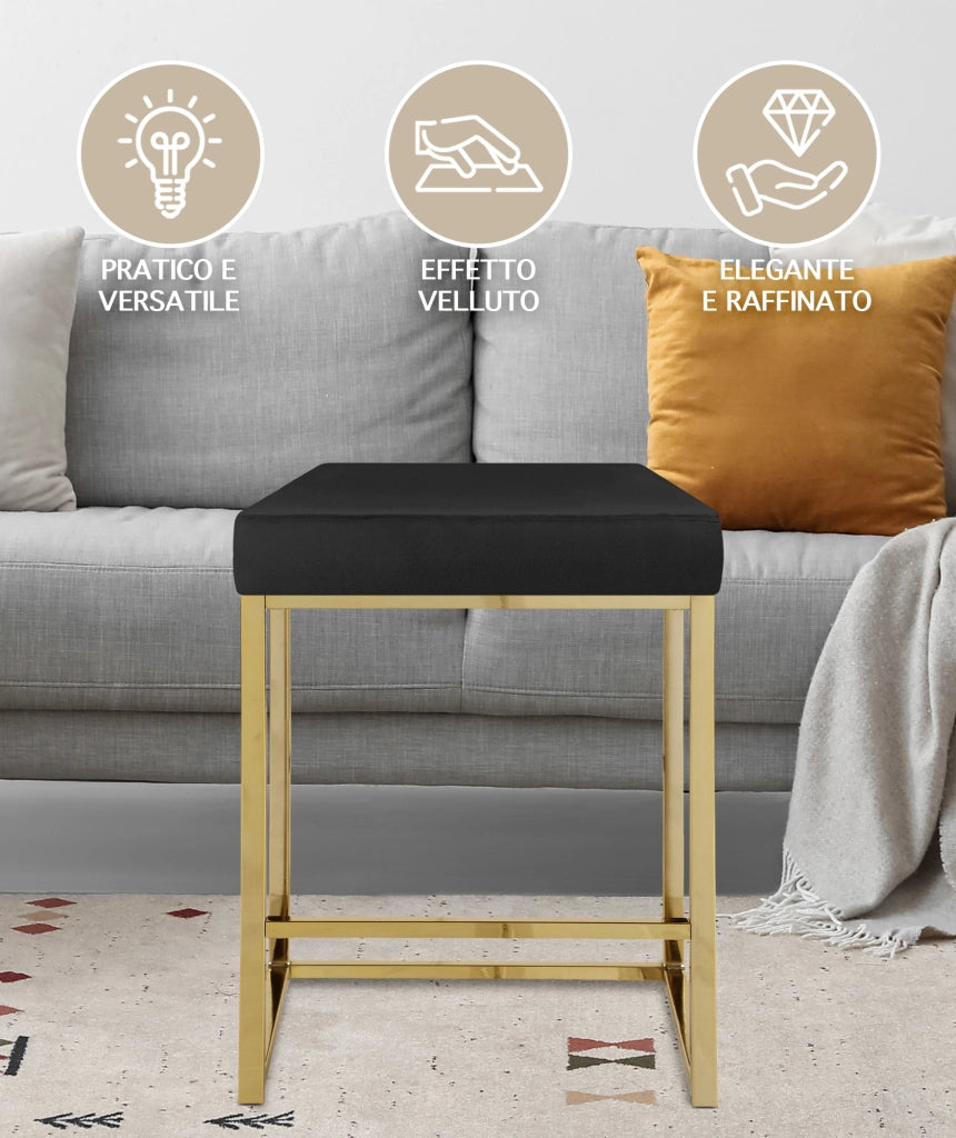 Sgabello Moderno In Velluto Sedile imbottito Gambe In Acciaio Dorato Senza Schienale Casa Sedia Cucina Bar Pub Seduta Rialzata Di Design - Nero