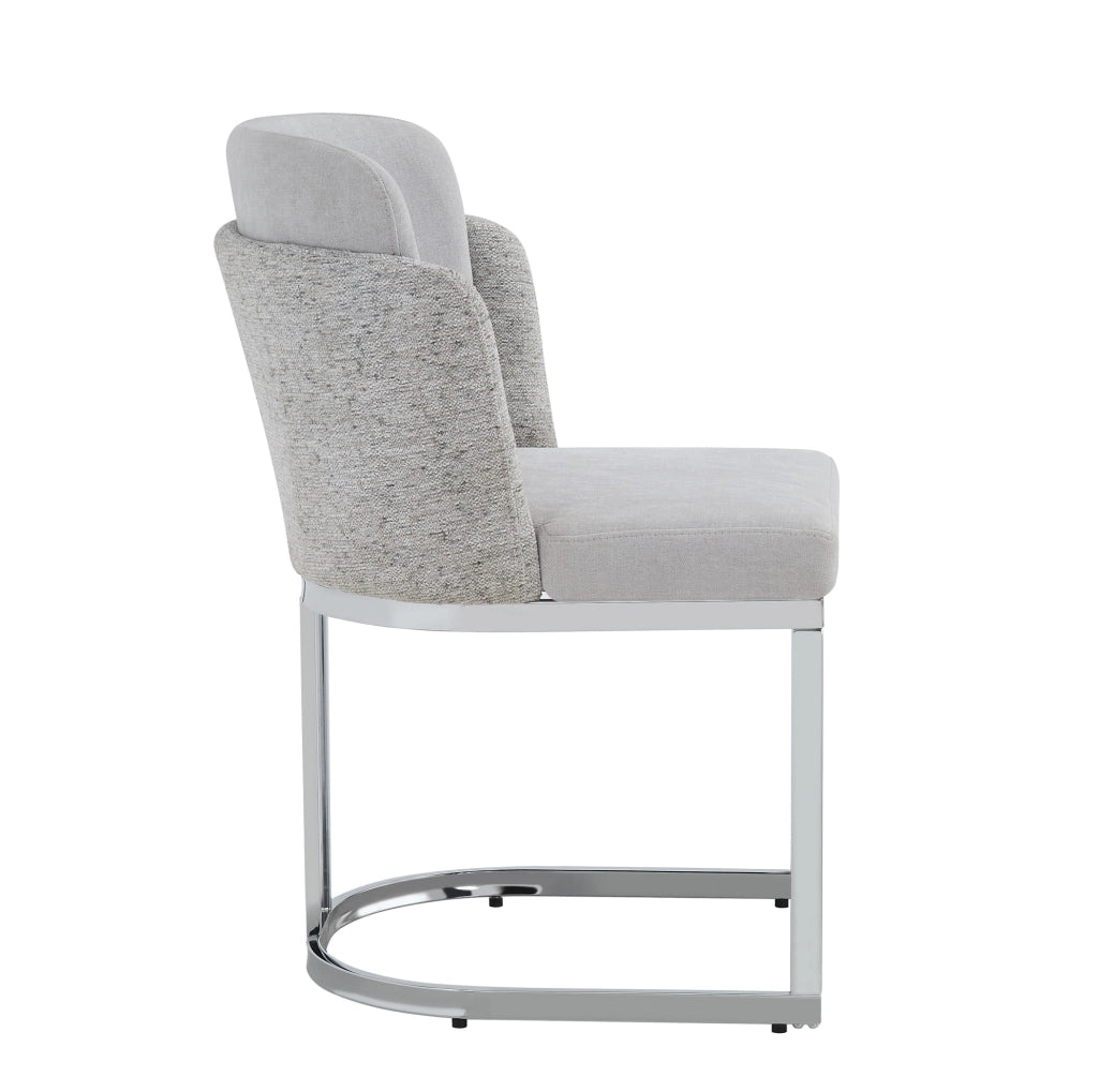 Set di 2 sedie da pranzo 61.49x59x54 cm con doppio schienale; gambe in metallo; chenille grigio argento