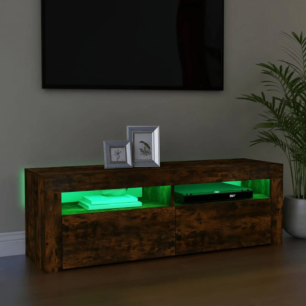 Mobile TV multimediale scaffale TV credenza mobile TV per sala da pranzo soggiorno camera da letto con luci a LED rovere affumicato 120 x 35 x 40 cm marrone 02_0026715