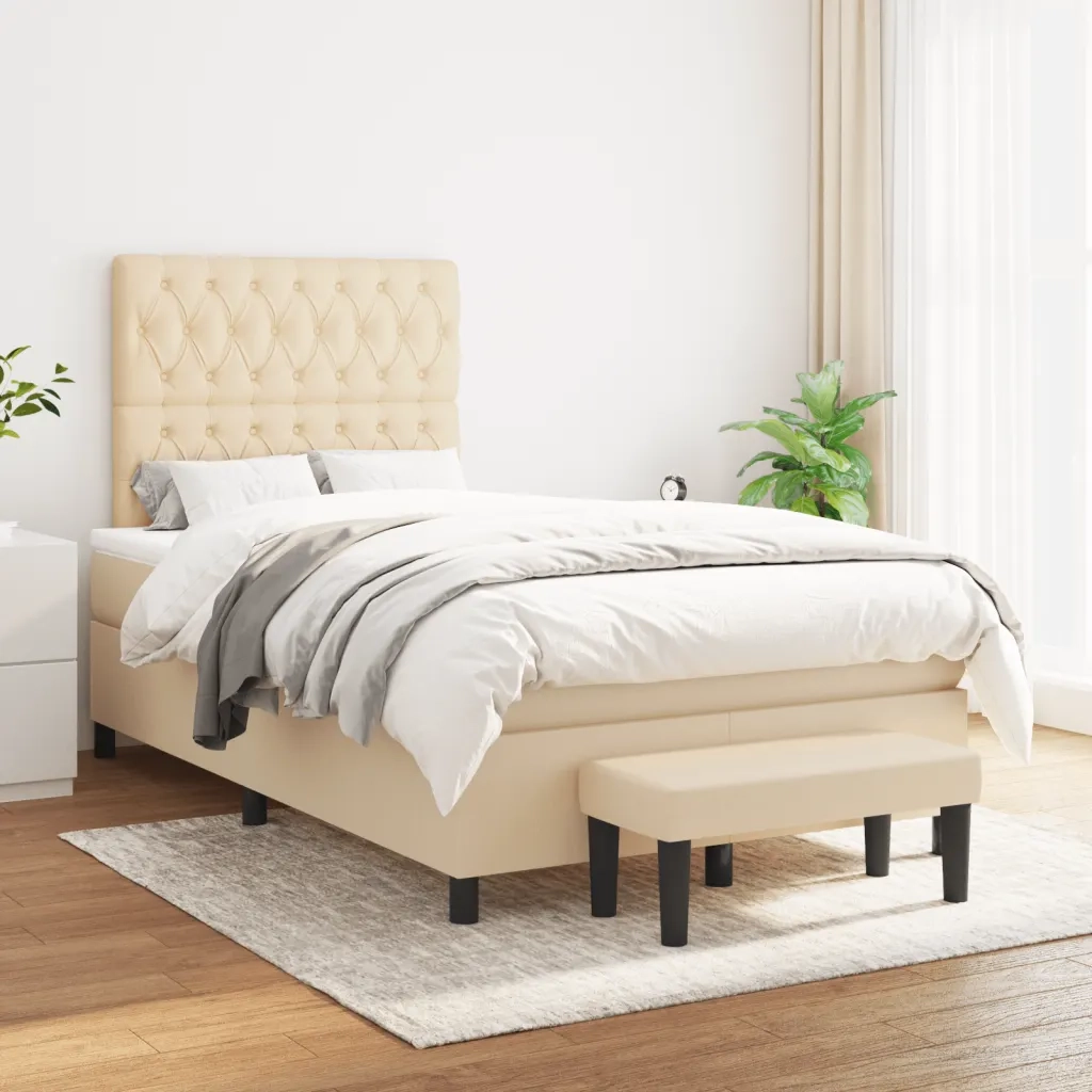 vidaXL Giroletto a Molle con Materasso Crema 120x190 cm in Tessuto