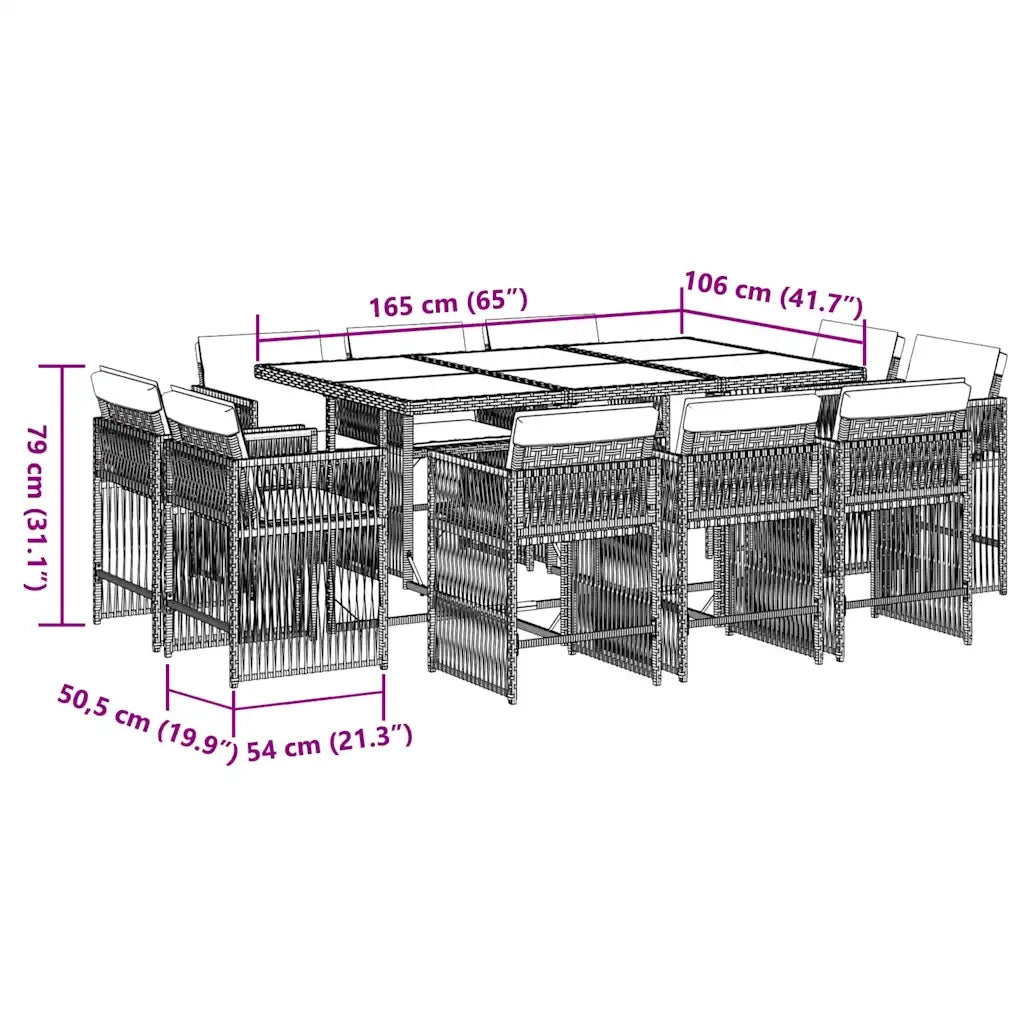 Set da Pranzo da Giardino 11 pz con Cuscini in Polyrattan Nero 3211746