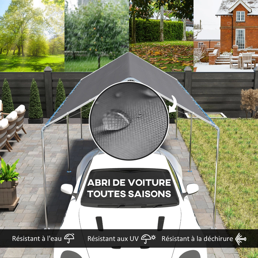 Carport per auto 6x3m ¨C zephmum ¨C acciaio galvanizzato grigio