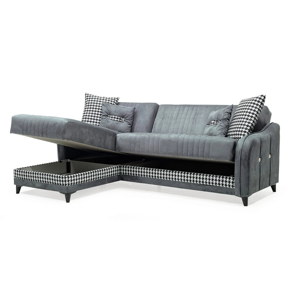 Divano con penisola contenitore reversibile 246x138x92 H Laos colore grigio