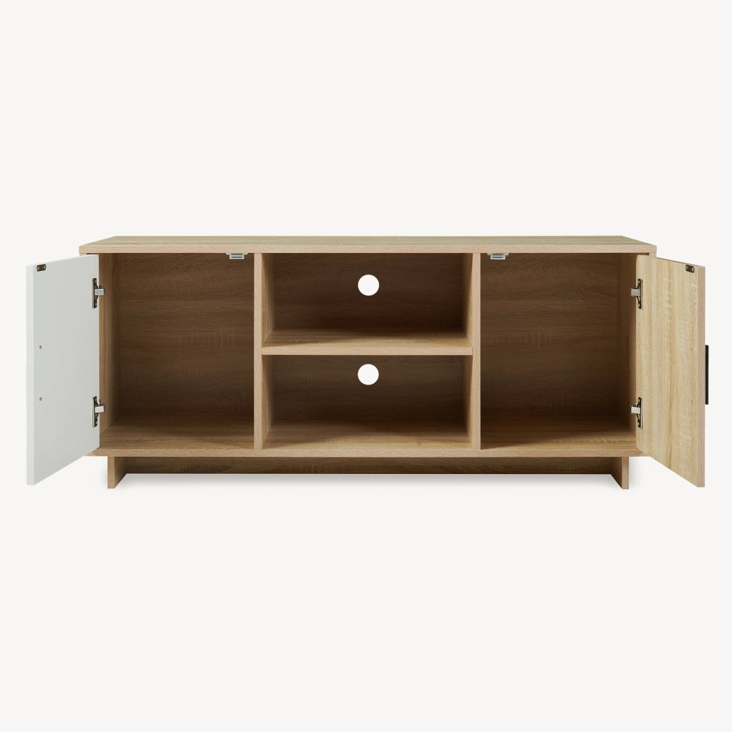 Mobile Porta TV Kenta a 2 Ante e Scomparti Aperti 120x39x52 cm Effetto Rovere Sonoma/Bianco [en.casa]