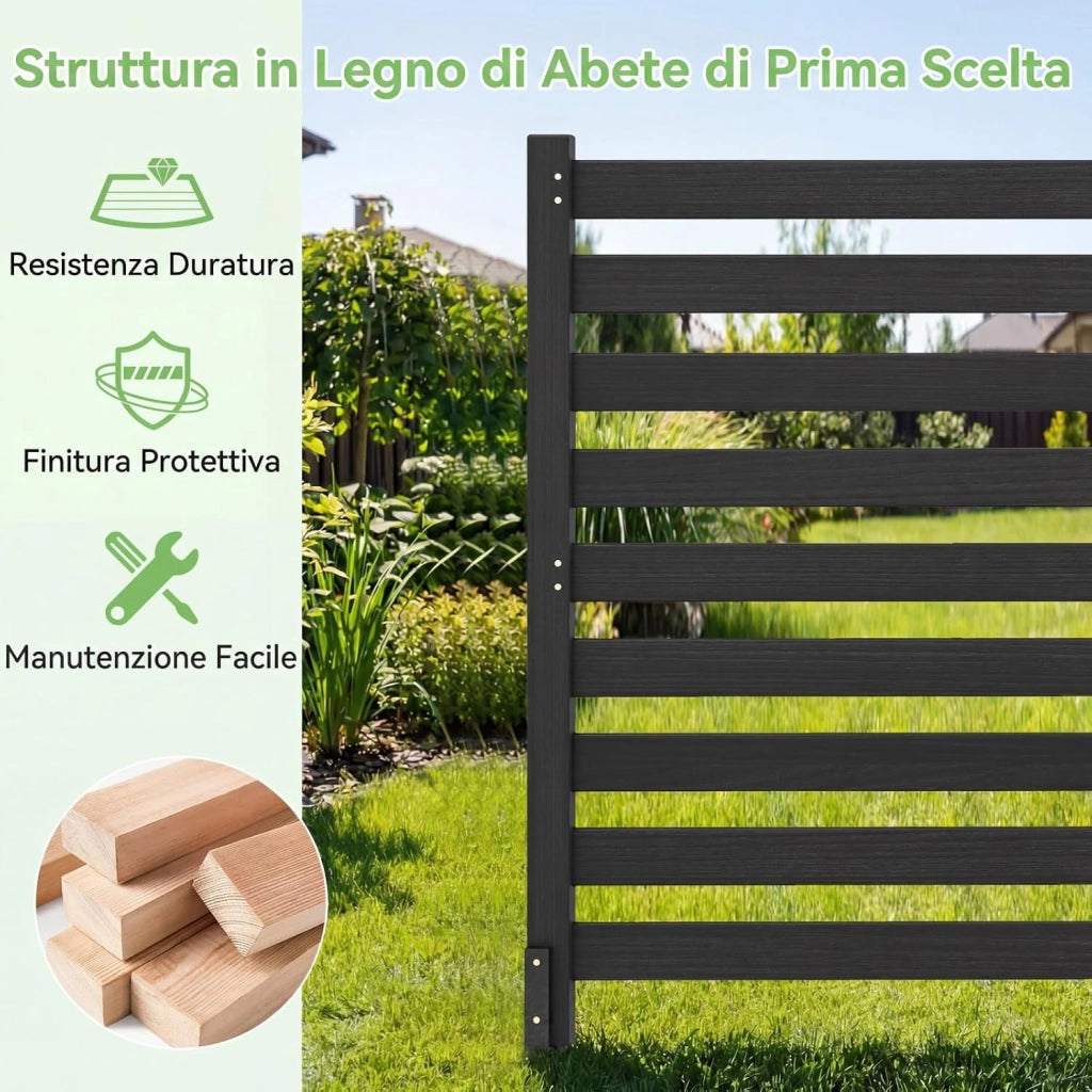 Recinzione da Giardino in Legno Massello, Schermo per Privacy da Esterno Regolabile, Pannelli Privacy da Giardino per Condizionatore e Bidoni della Spazzatura e Divisorio di Spazio (Nero)