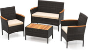 Salotto da Giardino Esterno 4 Pezzi, Set Giardino Esterno in Rattan con 1 Tavolino, 2 Poltrone e 1 Divano 2 Posti, Set Mobili da Patio con Cuscini Morbidi per Patio, Balcone e Piscina