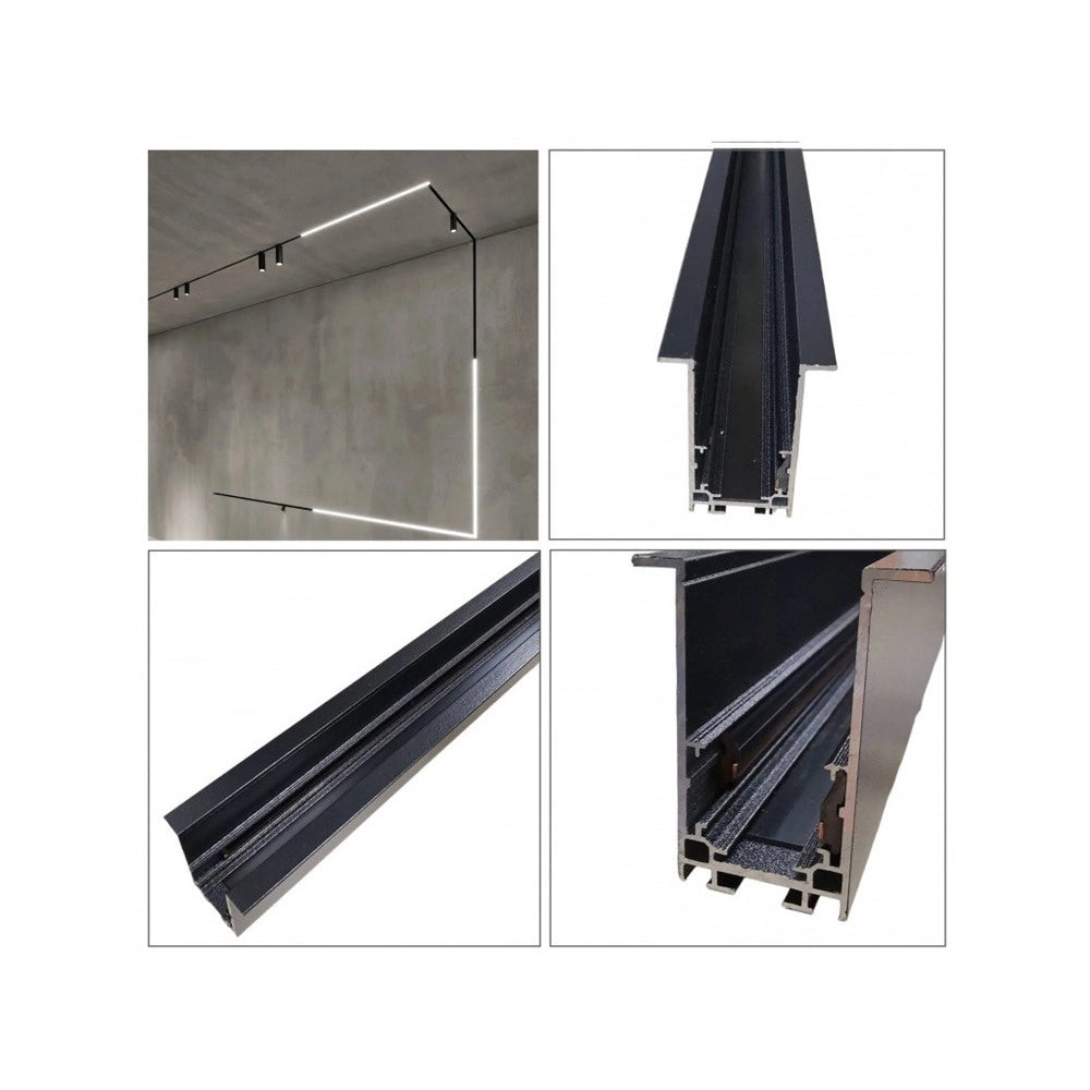 Trade Shop - Binario Magnetico Nero 2mt 48v Da Incasso Per Faretti Led Con Copertura Tk670-2m -