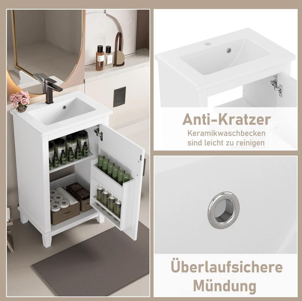 Mobile bagno freestanding con lavabo integrato e ripiani regolabili