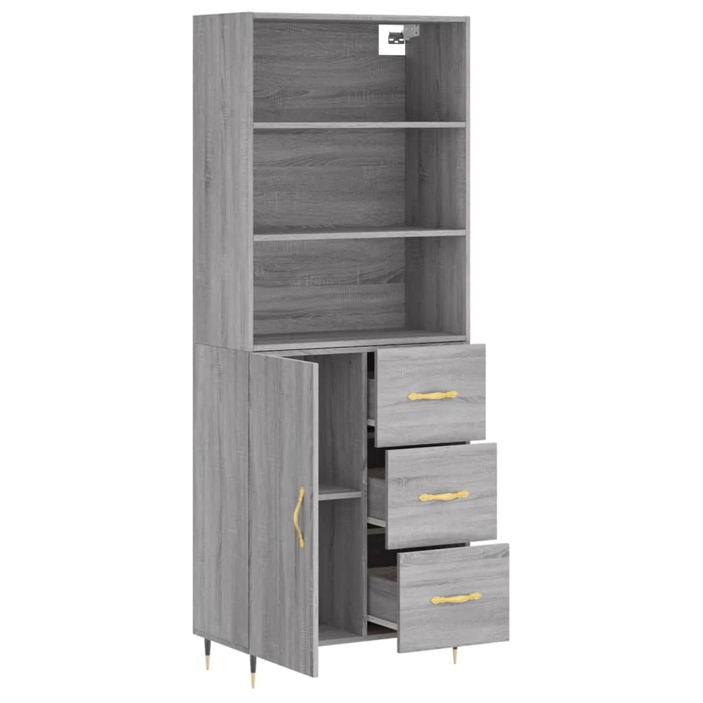 Buffet credenza cassettiera armadio mobile contenitore organizer cucina soggiorno salotto rovere Sonoma alto 69,5 x 34 x 180 cm legno ingegnerizzato grigio 02_0035482