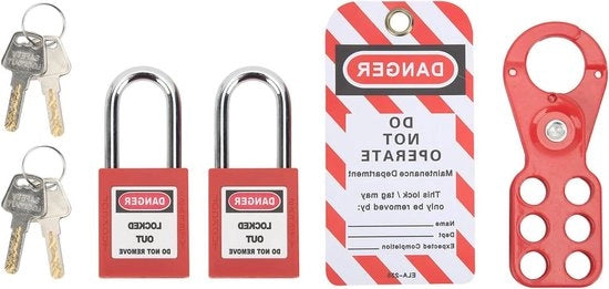 Kit di Blocco di Sicurezza Elettrico - Set di Chiavi di Blocco con Chiave - Resistente alla Sabotaggio - 38 mm beugel da 15 pollici.