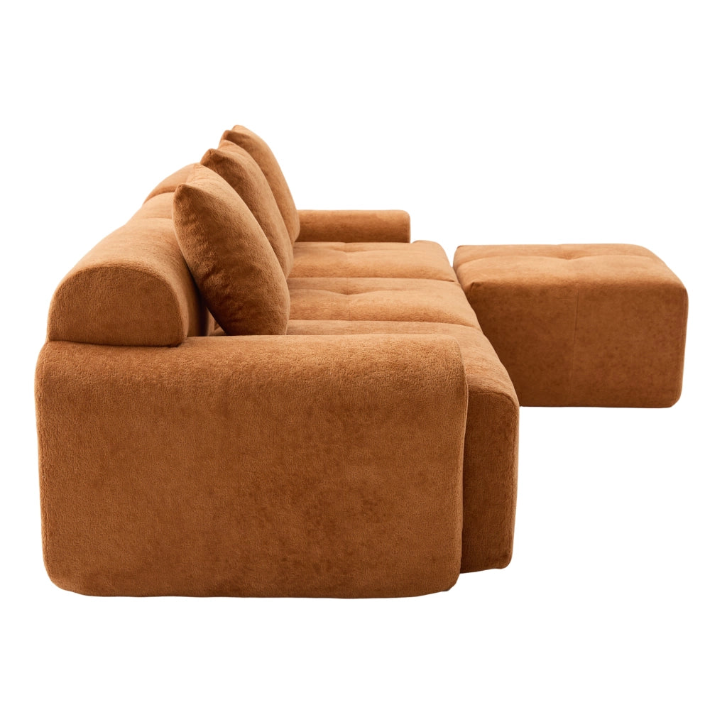 Divano Angolare Modulare con Poggiapiedi ¨C MINIMAL ¨C 3 Posti, Arancione, Memory Foam, 268x102x78 cm