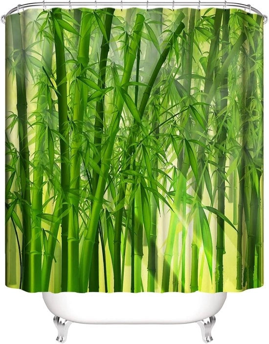 Douchegordijn antisfuggente 180x180 cm - impermeabile e lavabile - motivo di bambù verde