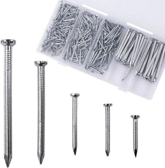 Assortimento di chiodi in acciaio (300 pezzi) per foto e lavorazione del legno - Set per gesso e legno - 5 misure di chiodi per dipinti.