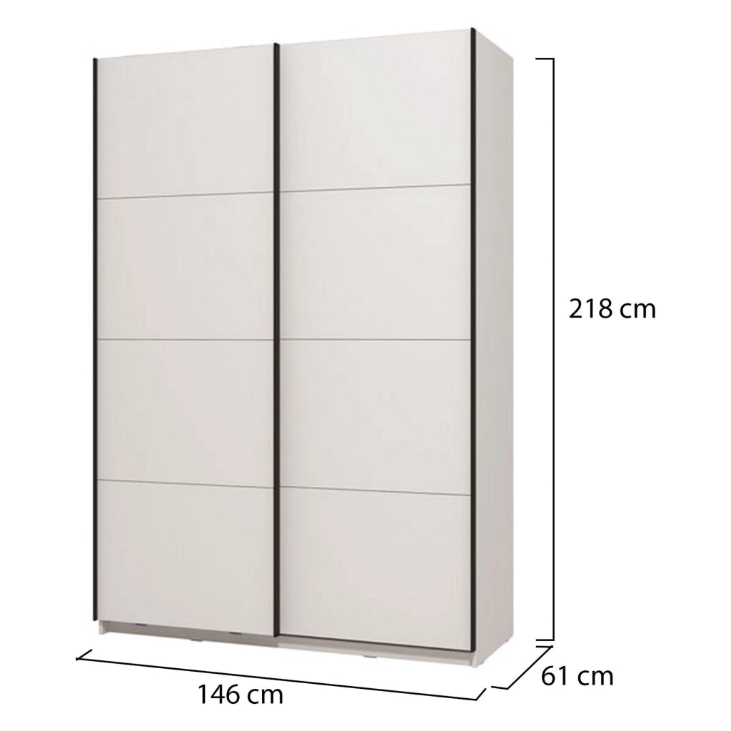 Armadio Camera da Letto Tredozio, Guardaroba Grande Appendiabiti, 145.5x217.5h cm Bianco Opaco