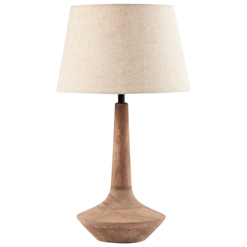 Lampada da tavolo marrone scuro e beige paralume in lino e cotone base in legno di mango 54 cm luce singola design moderno