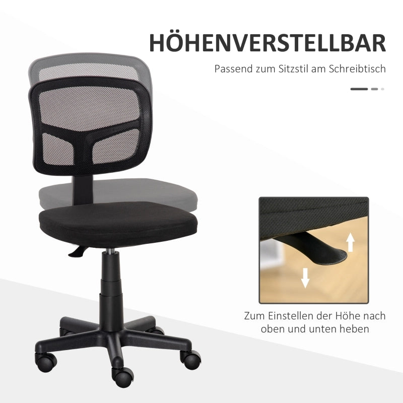Sedia da ufficio ergonomica girevole con altezza regolabile senza braccioli e rotelle per scrivania in tessuto nero