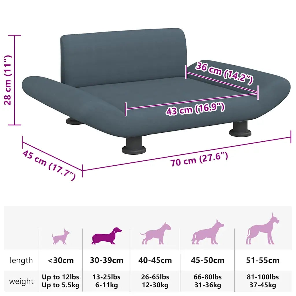 Lettino per Cani Grigio Scuro 70x45x28 cm in Tessuto CFW5470611