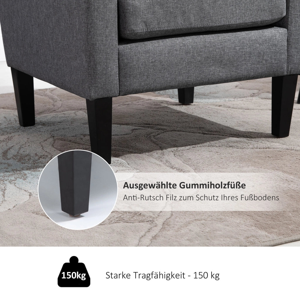 Poltrona imbottita con braccioli ergonomici e gambe in legno di gomma, tessuto effetto lino grigio chiaro 66 × 72 × 74 cm