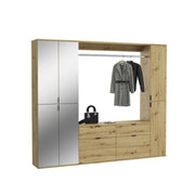 Armadio con 6 ante con specchi, appendiabiti e 4 cassetti - Rovere chiaro - BODITE