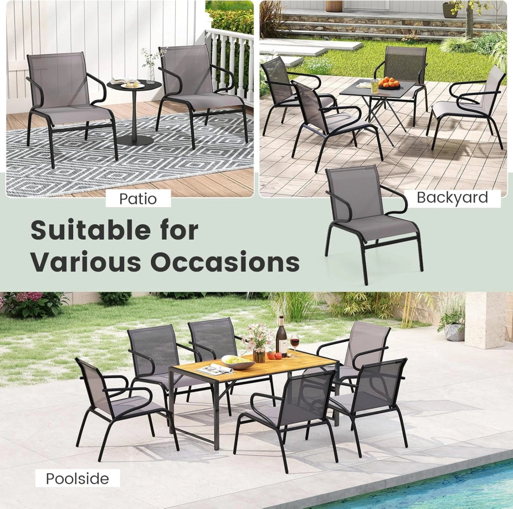 Set di 2 sedie da giardino, 54 x 72,5 x 77,5 cm, sedie da esterno con schienale ergonomico e braccioli, tessuto traspirante e struttura in metallo, mobili per patio, balcone (grigio)