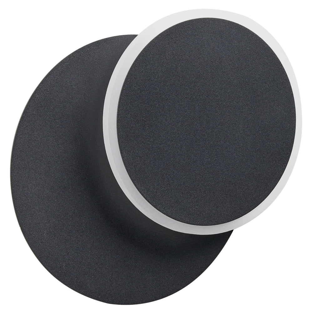 Set di 2 lampade da parete LED in metallo nero con paralume rotondo in acrilico verniciato a polvere in stile scandinavo.