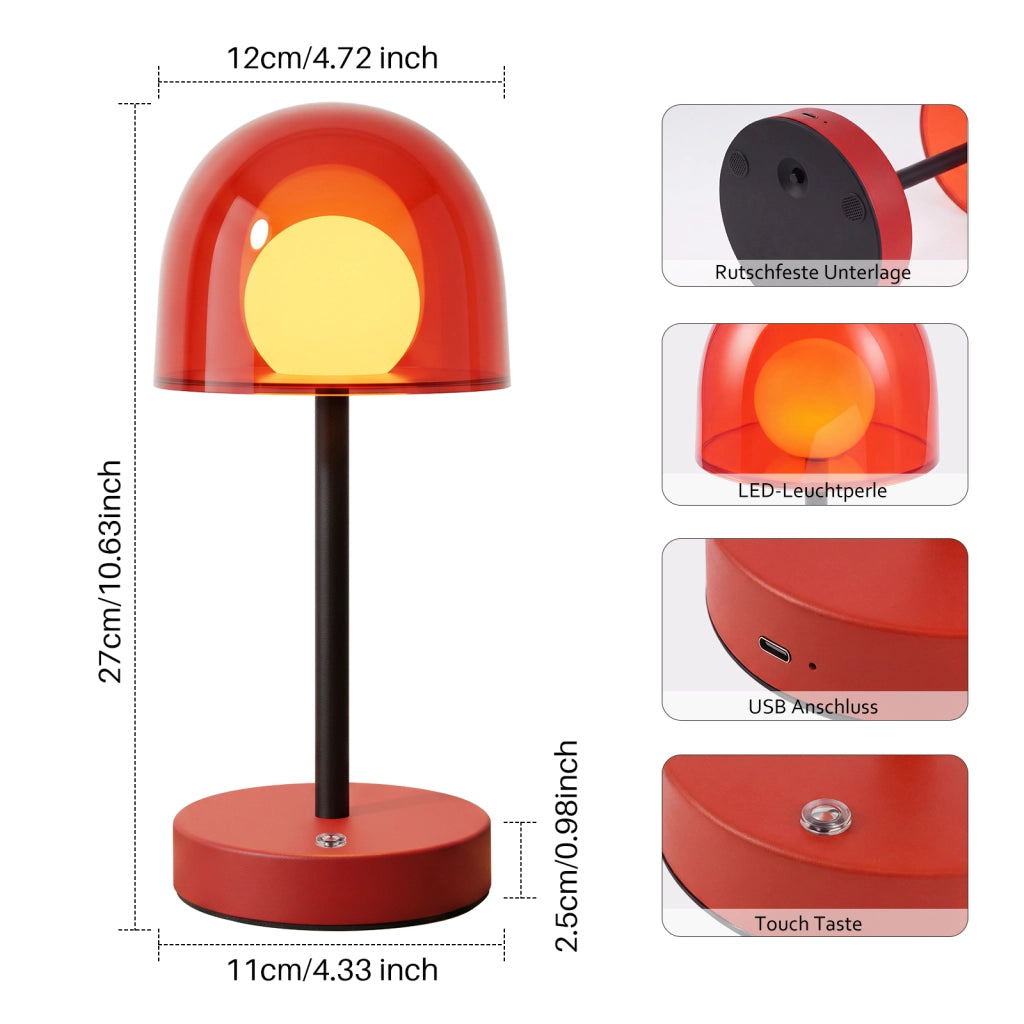 ZMH Lampada da Tavolo LED Ricaricabile Touch Dimmabile Rosso Sabbia per Camera Letto