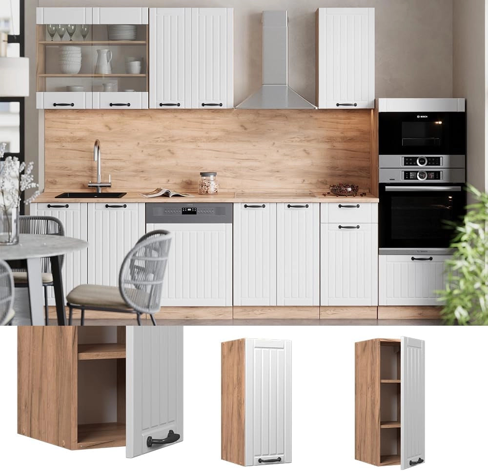 Pensile da cucina Fame-Line, Bianco casa di campagna, 30 cm, per la combinazione con altri moduli della serie Fame-Line