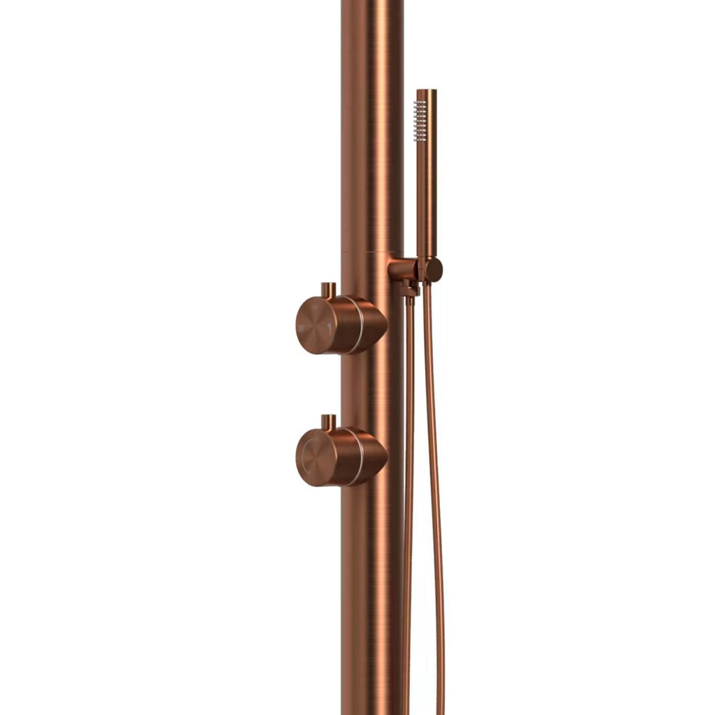 SINED Doccia Luna D In Acciaio Inox 316L Nautico Con Doccino Con Doppio Ingressi Per Acqua Calda e Fredda laterale o dal basso Due modalita Miscelatore Colore Oro Rosa Ideale Per Esterno