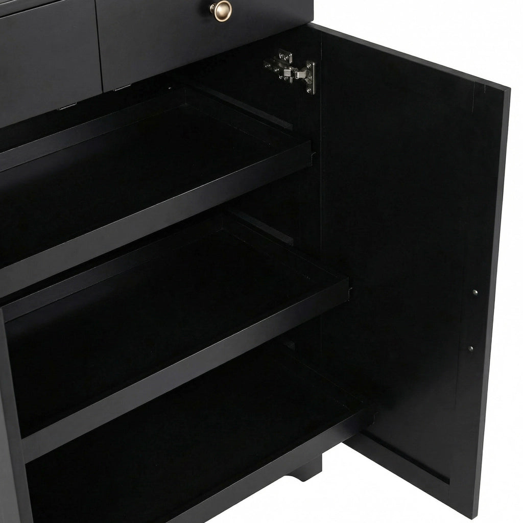 Armadio alto 77x40x181 cm con ripiani regolabili e cassetti in MDF nero