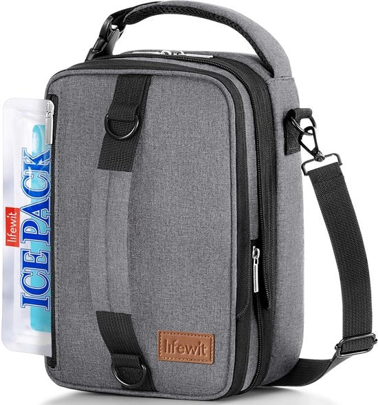 Borsa da pranzo espandibile, termos, con cinghie per spalla e 2 elementi raffreddanti, borsa da pranzo isolata per uomo e donna, termos per lavoro e scuola, 6,5 l, grigio