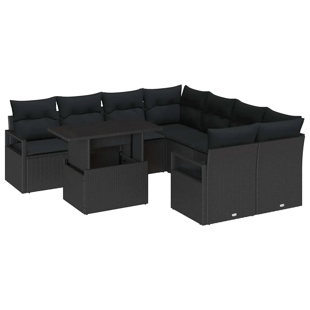 Set Divano da Giardino con cuscino 9 pcs Nero polyrattan 3348799