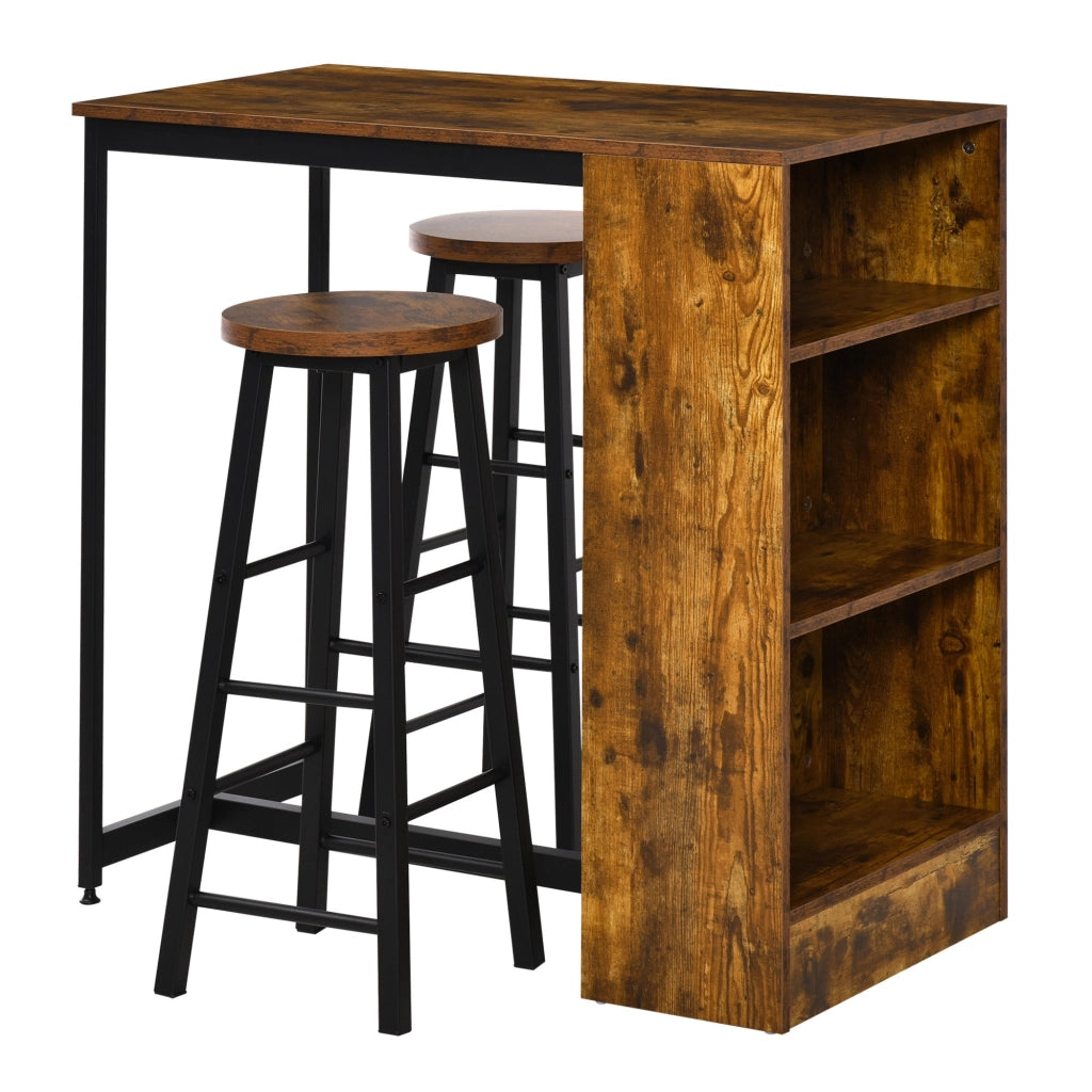 Bancone Bar con Sgabelli Alti Stile Industriale Marrone