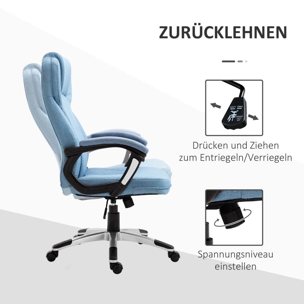 Sedia da ufficio ergonomica con schienale alto, funzione oscillante e altezza regolabile in schiuma azzurro chiaro