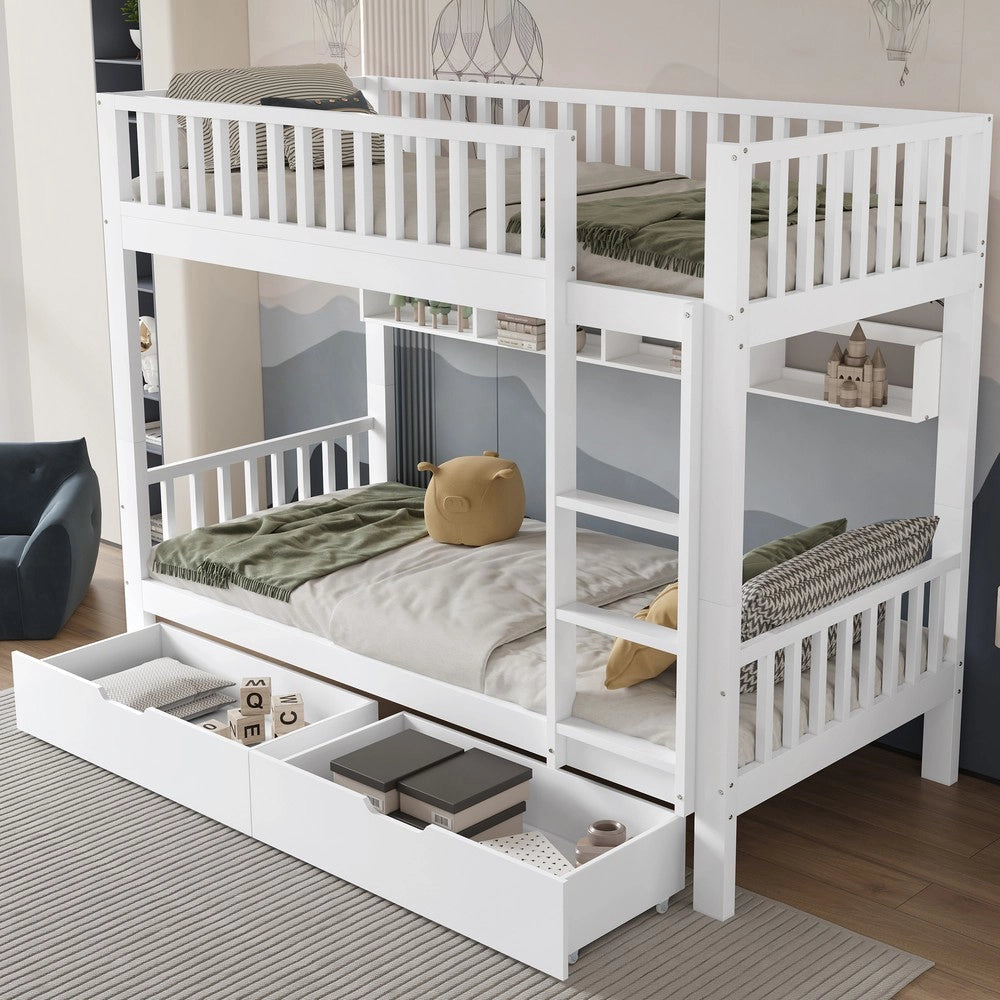 Letto a Castello Bambini con Cassetti e Scala ¨C Xylo ¨C Pino Bianco 90x200